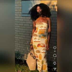 Paper‎ Heart Aztec Sun Sand Strapless Fun Beach Breathablr Linen Dress Size XL